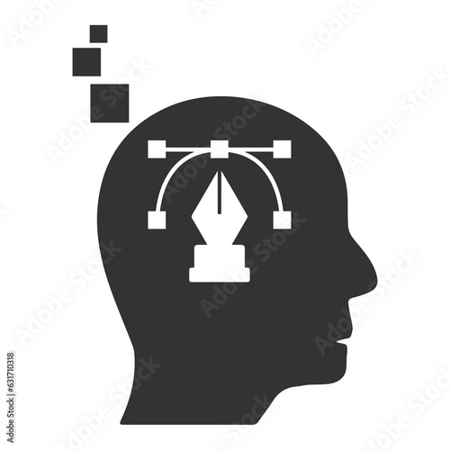 Vector illustration of creative brain icon in dark color and transparent background(PNG).