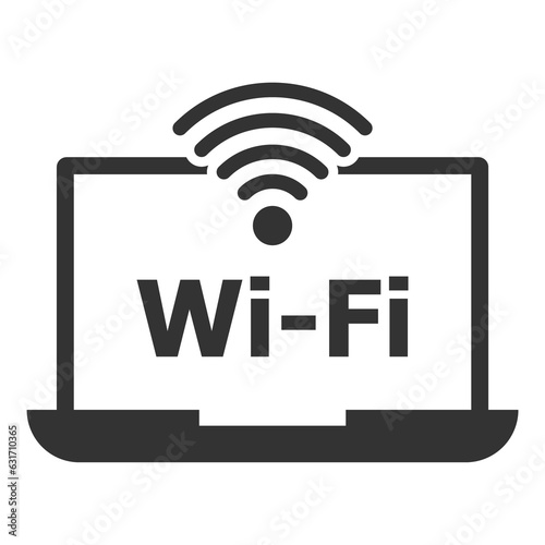 Vector illustration of wi-fi laptop icon in dark color and transparent background(PNG).