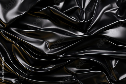 Crumpled black leather material textured fabric. photo