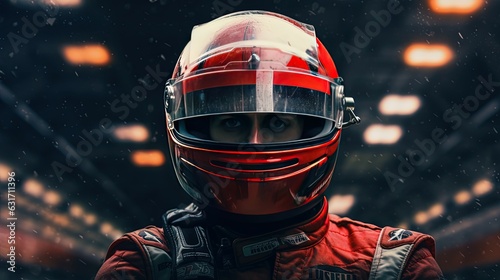 Fotografiet helmet racer with car background