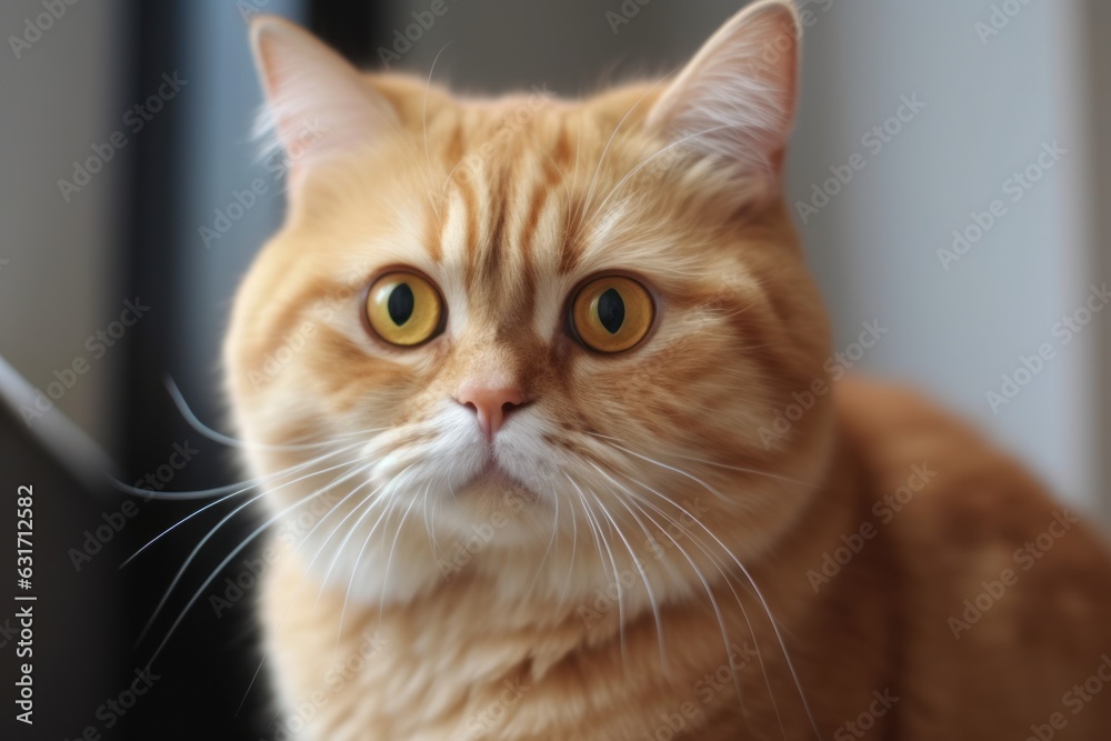 Portrait of a cute cat looking away. Highland fold cat breed. Generative AI