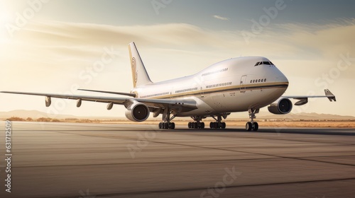 Passenger plane stands on the runway visualization AI