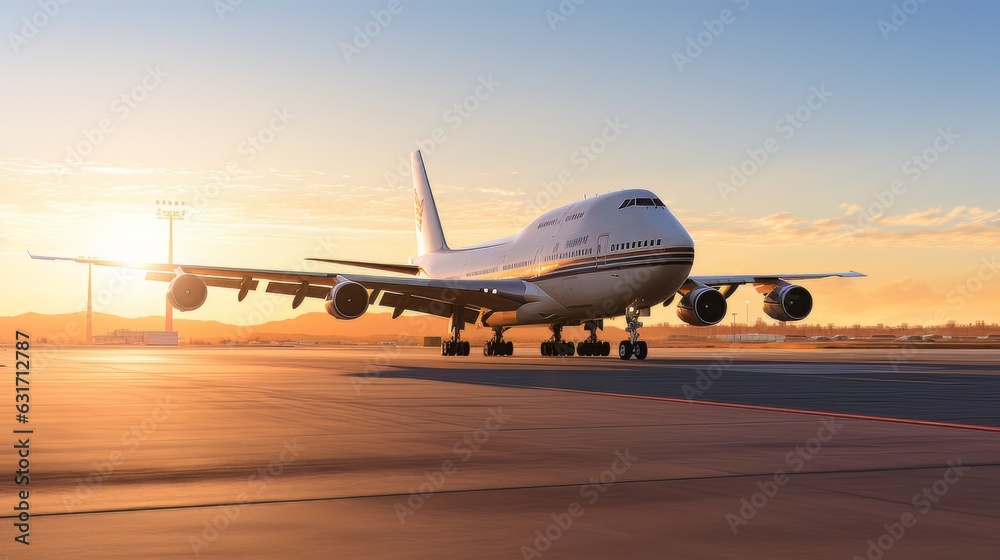 Passenger plane stands on the runway visualization AI