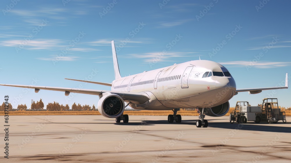 Passenger plane stands on the runway visualization AI
