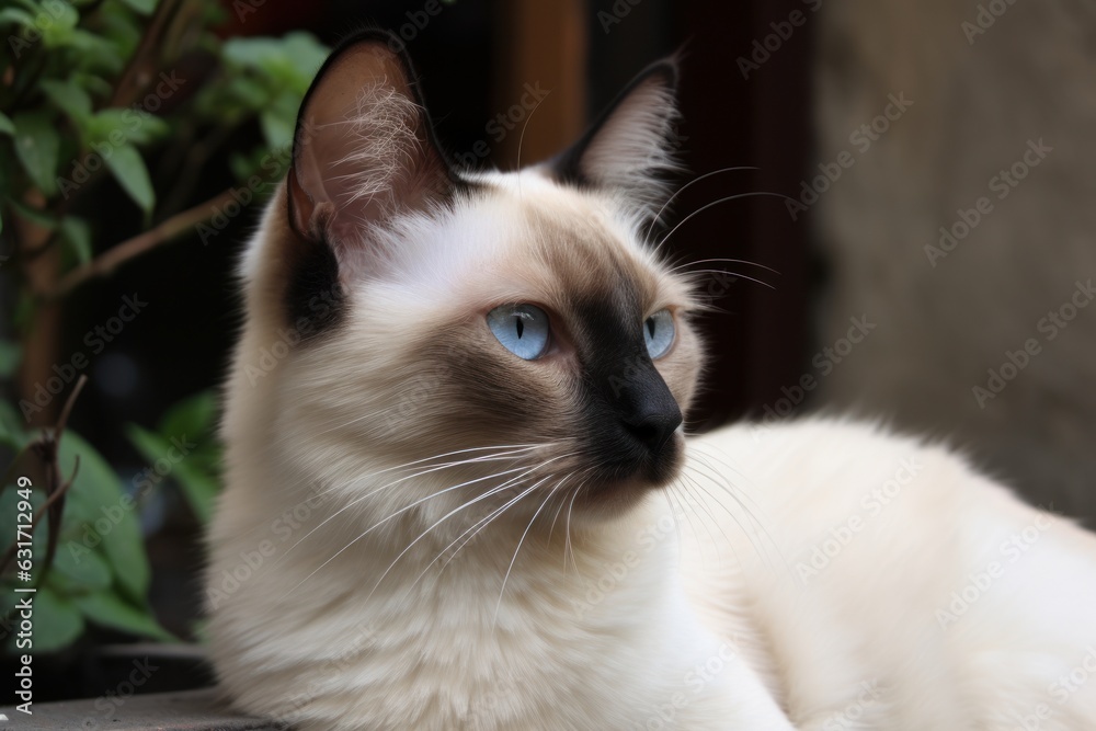 Portrait of a cute cat looking away. Balinese cat.Generative AI