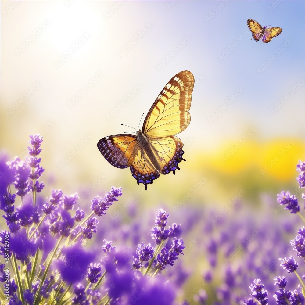Enchanting Summer Symphony: Butterflies, Lavender, and Sunlit Bokeh in Nature's Embrace