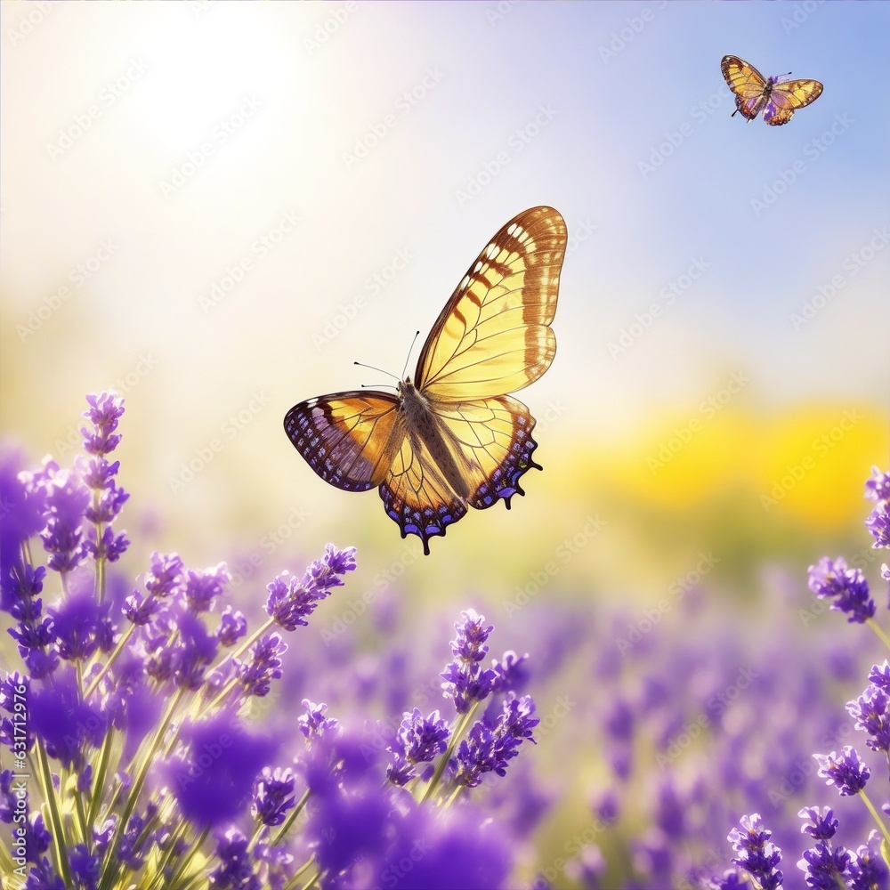 Enchanting Summer Symphony: Butterflies, Lavender, and Sunlit Bokeh in Nature's Embrace Enchanting Summer Symphony: Butterflies, Lavender, and Sunlit Bokeh in Nature's Embrace