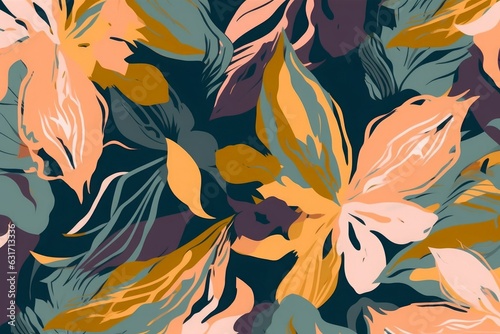 Abstract jungle plants illustration pattern. Creative collage contemporary floral seamless pattern. Fashionable template for design  Generative AI