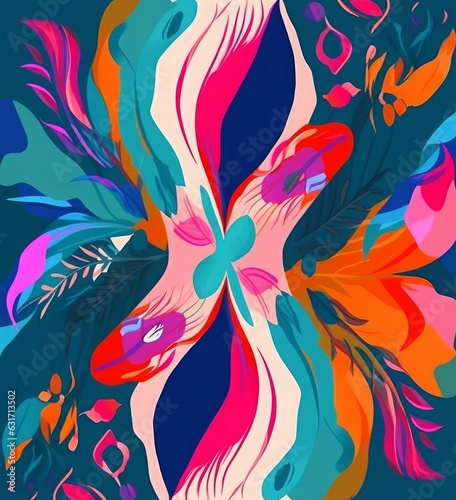 Silk scarf colorful bright floral design. Trendy abstract style illustration. Fashionable  template for design, Generative AI