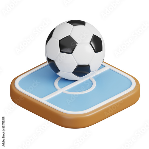 Futsal ball on field isolated. Sports  fitness and game symbol icon. 3d Render illustration.