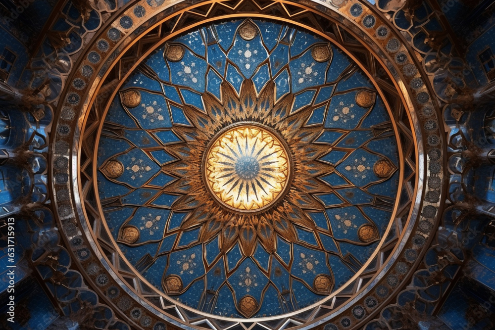 The harmony of the dome of the Islamic mosque with the sky, the details of the dome, aesthetic look