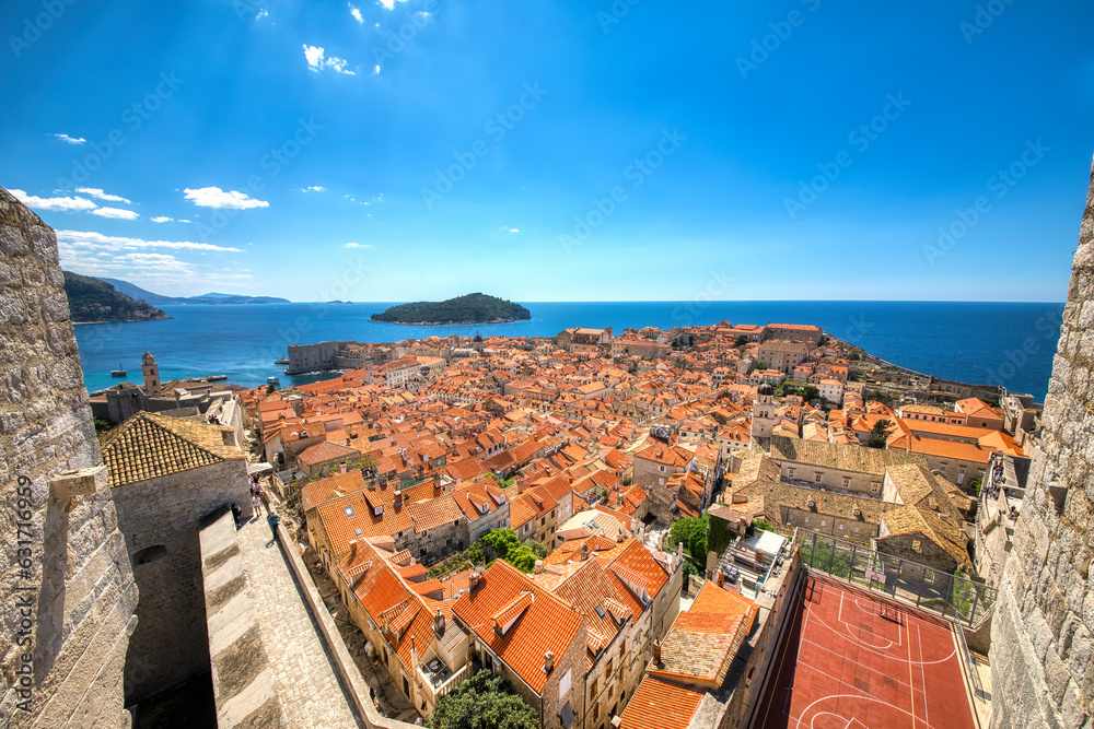 View of the Old City of Dubrovnik, Croatia, with the Island Lokrum, as Seen from the Minceta Tower