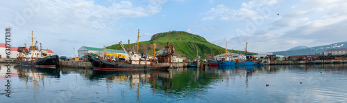 View of seaport in Severo-Kurilsk, island Paramushir , Russia photo