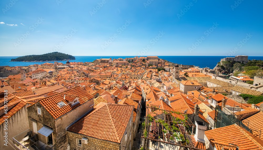 View of the Old City of Dubrovnik, Croatia, with the Island Lokrum, as Seen from the City Wall
