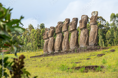 Ahu Akivi  in Rapa Nui (or Easter Island) in the Valparaíso Region of Chile. photo