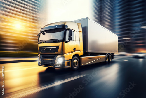 A rushing modern high-speed truck on a blurred background © Veniamin Kraskov