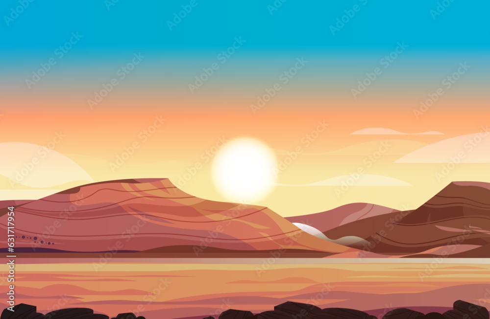 desert sunset landscape with golden sand dunes over mountains horizontal