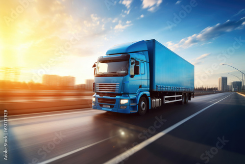 A rushing modern high-speed truck on a blurred background © Veniamin Kraskov
