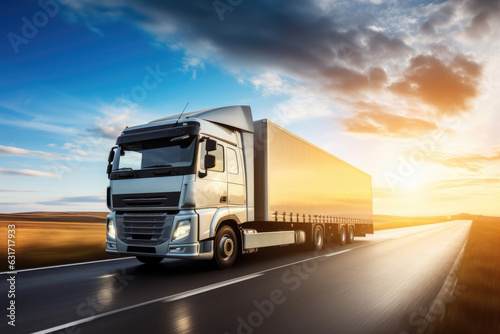 A rushing modern high-speed truck on a blurred background