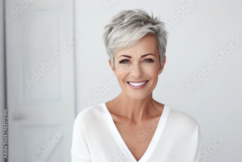 Beautiful elderly woman with gray hair smiling
