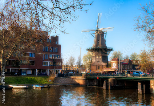 The Iconic De Gooyer Windmill Bridge in Amsterdam, Holland