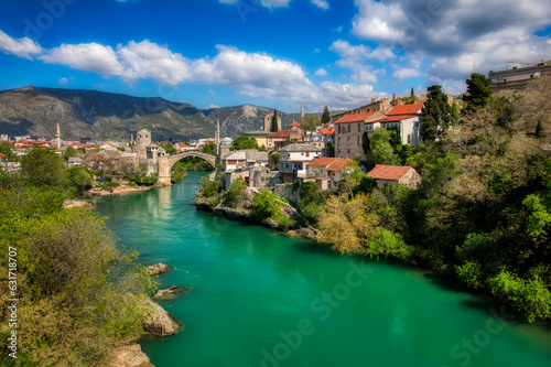 The Famous Old Bridge (Stari Most) Crossing the River Neretva in Mostar, Bosnia and Herzegovina