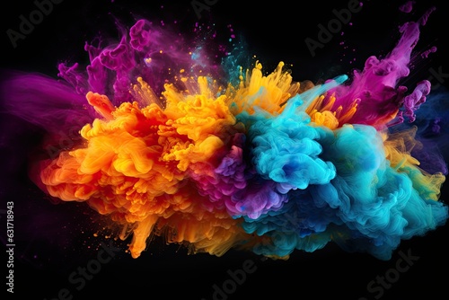 Colorful ink in water isolated on black background. Abstract colored background, Abstract colorful powder explosion on black background. Colored cloud. Colorful dust explode, AI Generated
