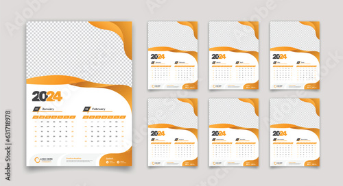 Modern creative designed 12 pages wall calendar template for 2024 with accurate date format