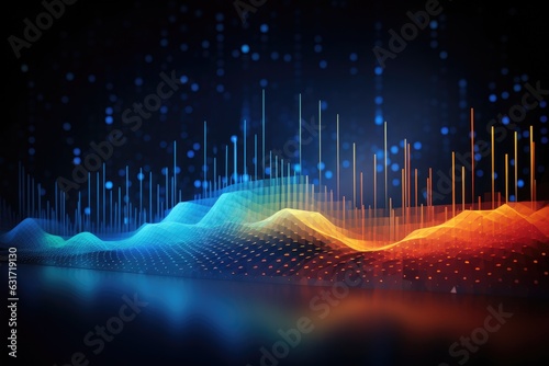 abstract colorful digital sound wave on dark technology background. Abstract technology background. Big data visualization. Graphic concept for your design, AI Generated © Ifti Digital