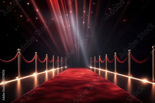 Red carpet with lights in the spotlight