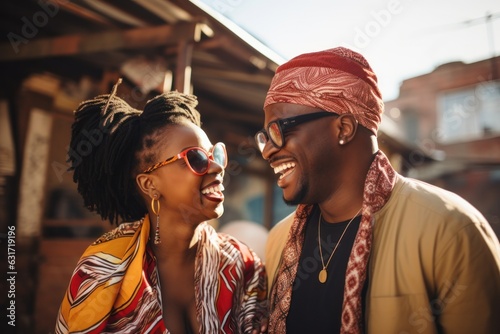A black couple laughing and talking together