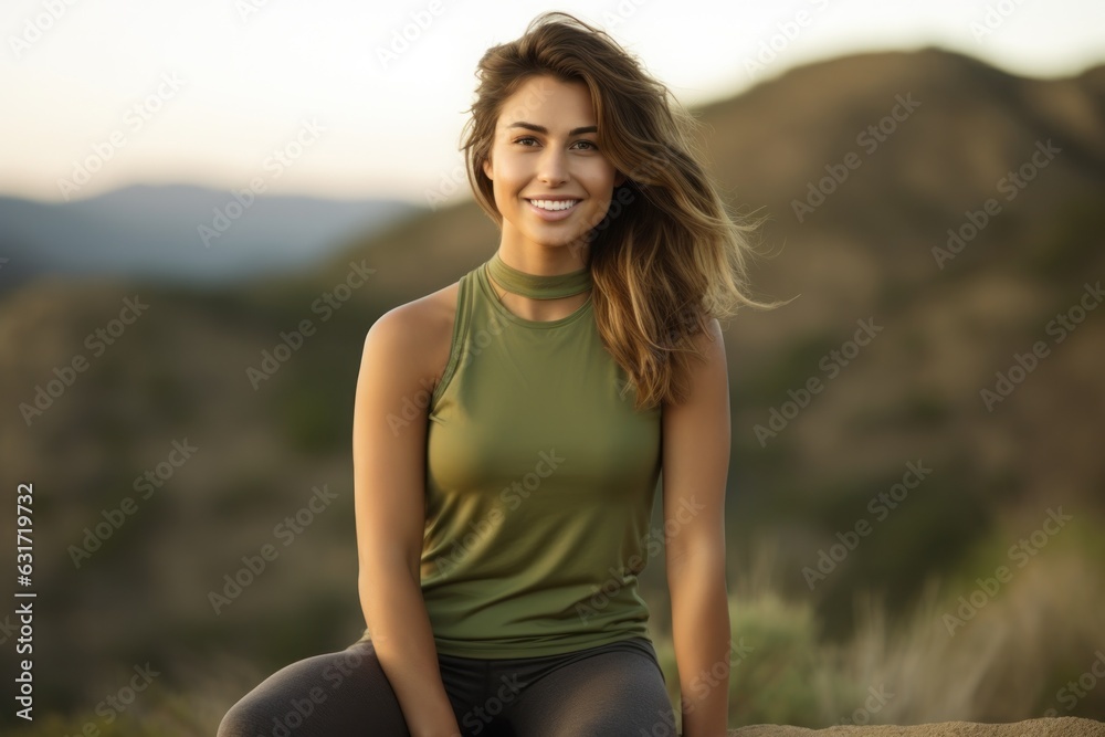 Happy woman in green sport wear