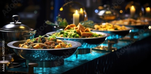 Buffets with food and wine at an event buffets