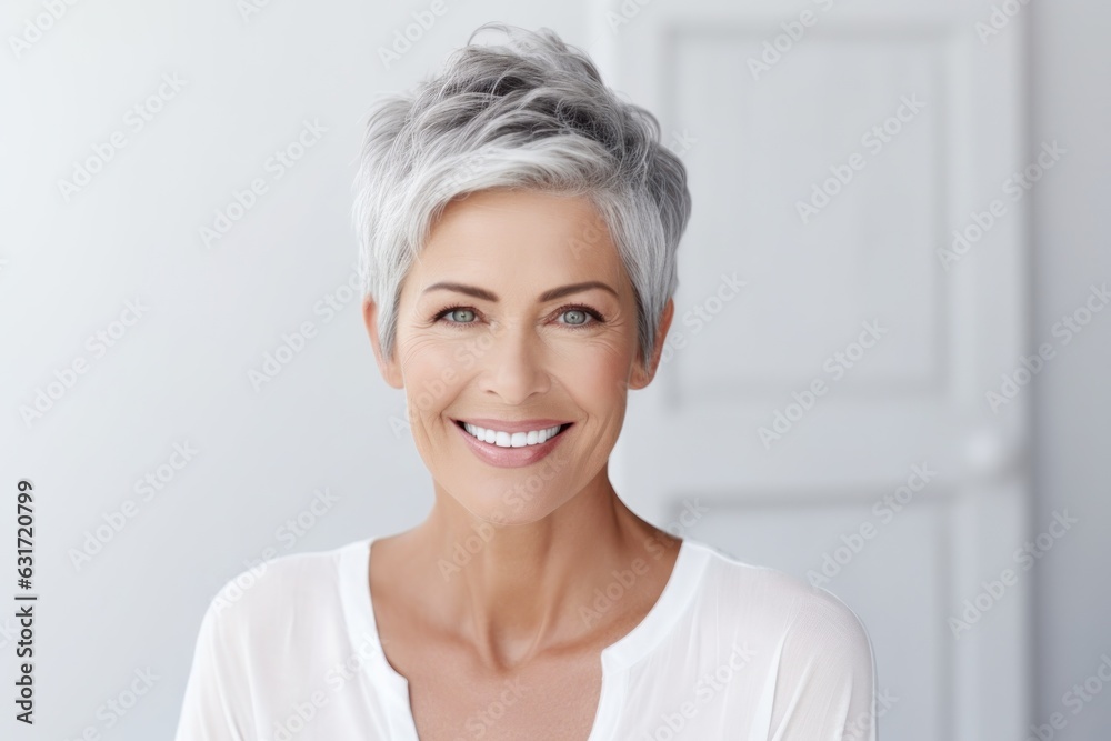 Beautiful elderly woman with gray hair smiling Beautiful elderly woman with gray hair smiling