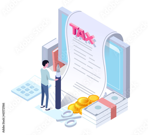 isometric illustration of  Vector annual income tax