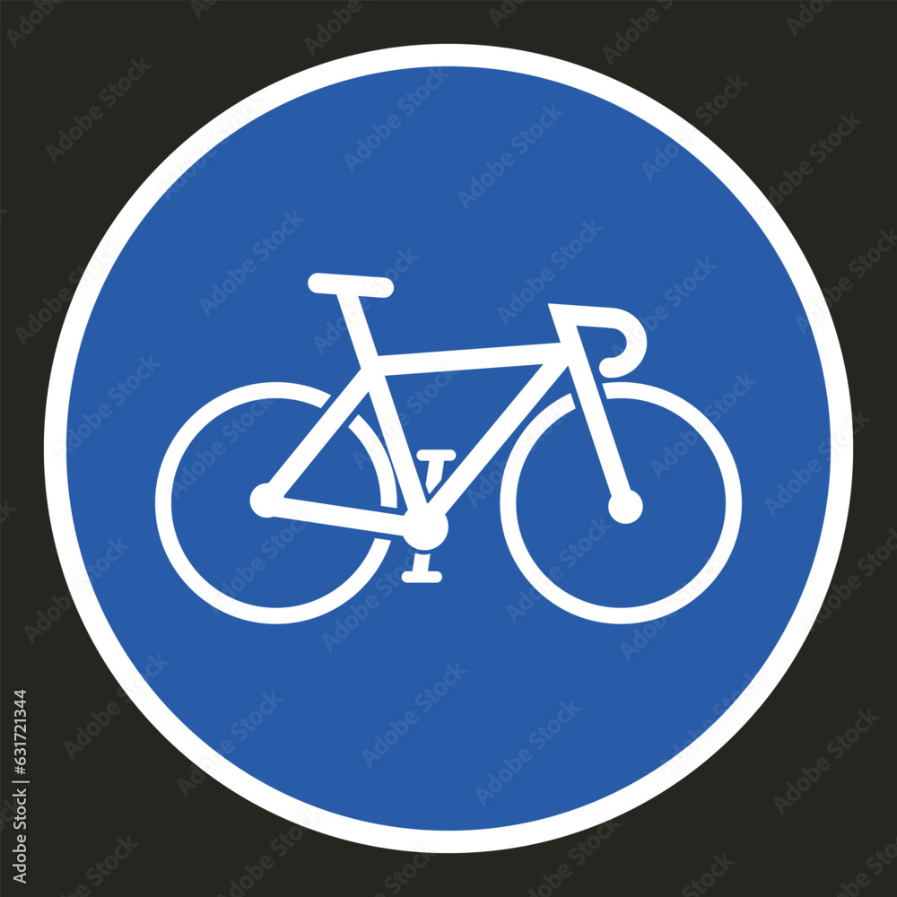 Isolated printable bike lane, bicycle road line sign in round circle blue format, with illustration vintage road bike Isolated printable bike lane, bicycle road line sign in round circle blue format, with illustration vintage road bike