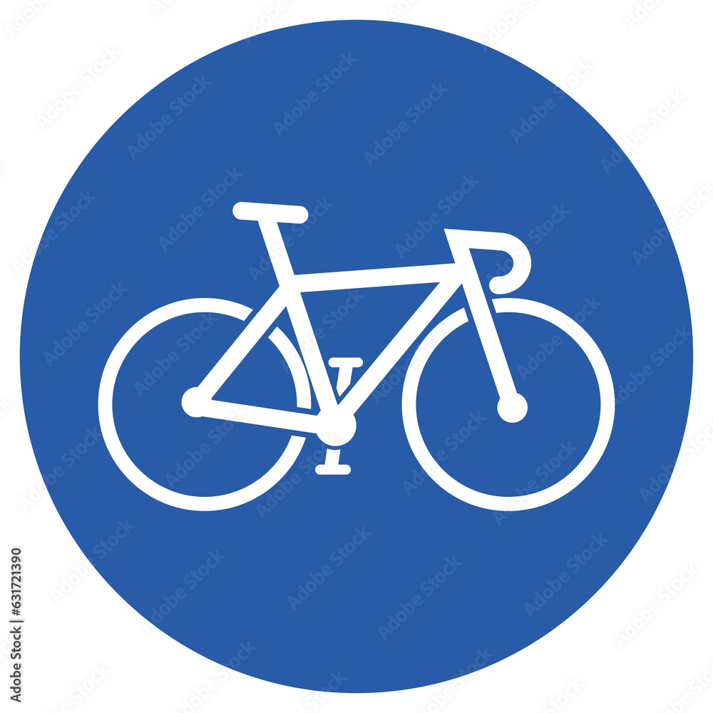 Isolated printable bike lane, bicycle road line sign in round circle blue format, with illustration vintage road bike Isolated printable bike lane, bicycle road line sign in round circle blue format, with illustration vintage road bike