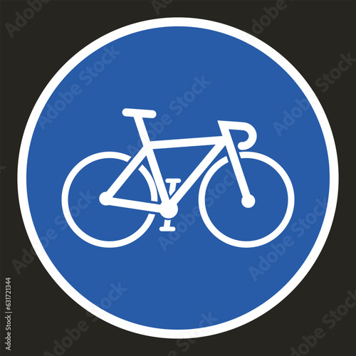 Isolated printable bike lane, bicycle road line sign in round circle blue format, with illustration vintage road bike