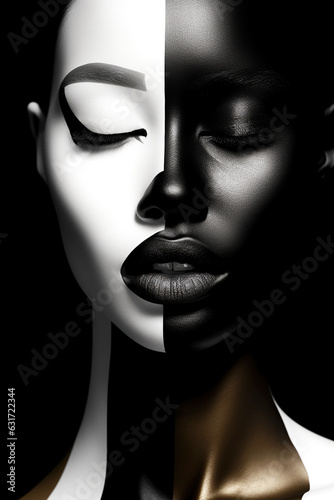 Beauty portrait fashion girl. Beauty girl face close up. Black and white, Closeup African American woman . luxury. Generative AI