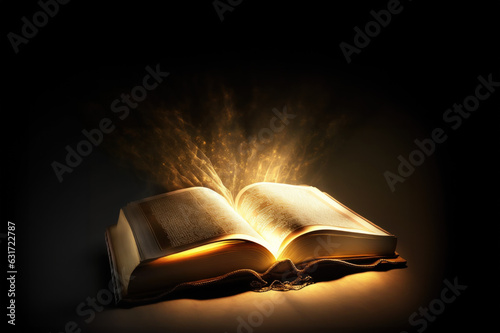 Holy Bible with light emitting from it created with Generative AI technology