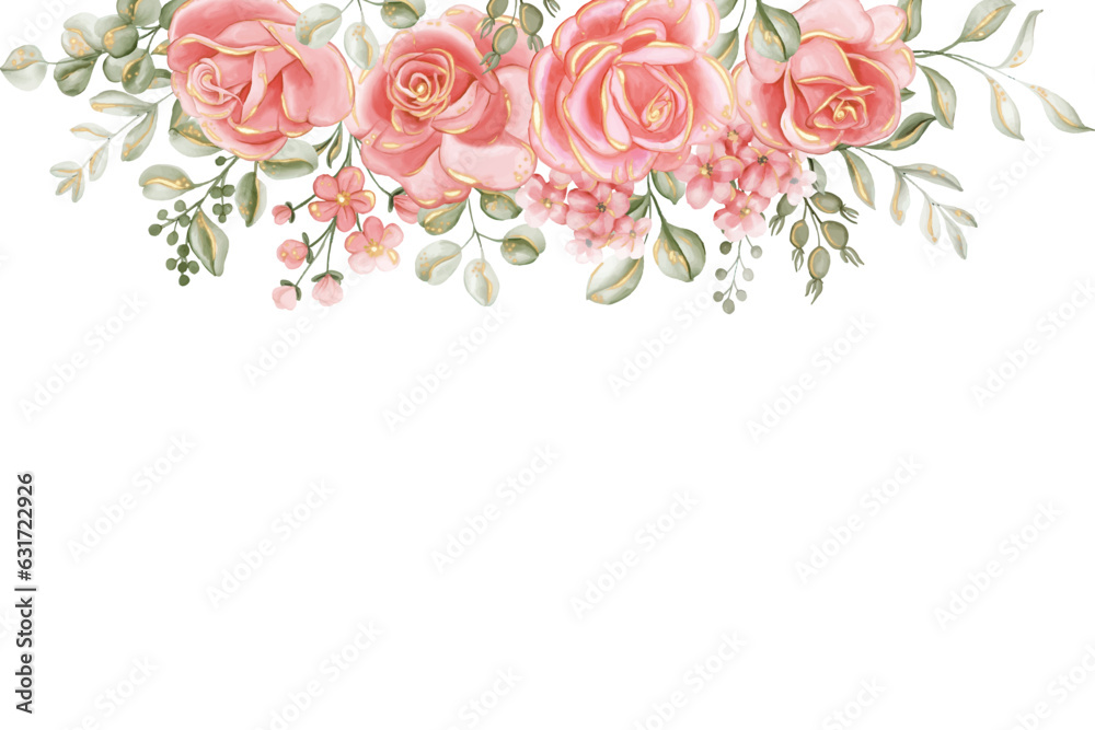 bouquet of roses on white background, flower rose pink gold arrangement  