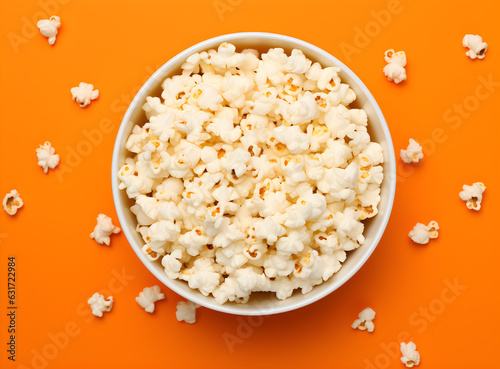 caramel popcorn in a ceramic bowl, top view
