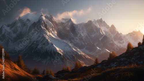 Breathtaking Snow-Capped Mountains during Golden Hour
