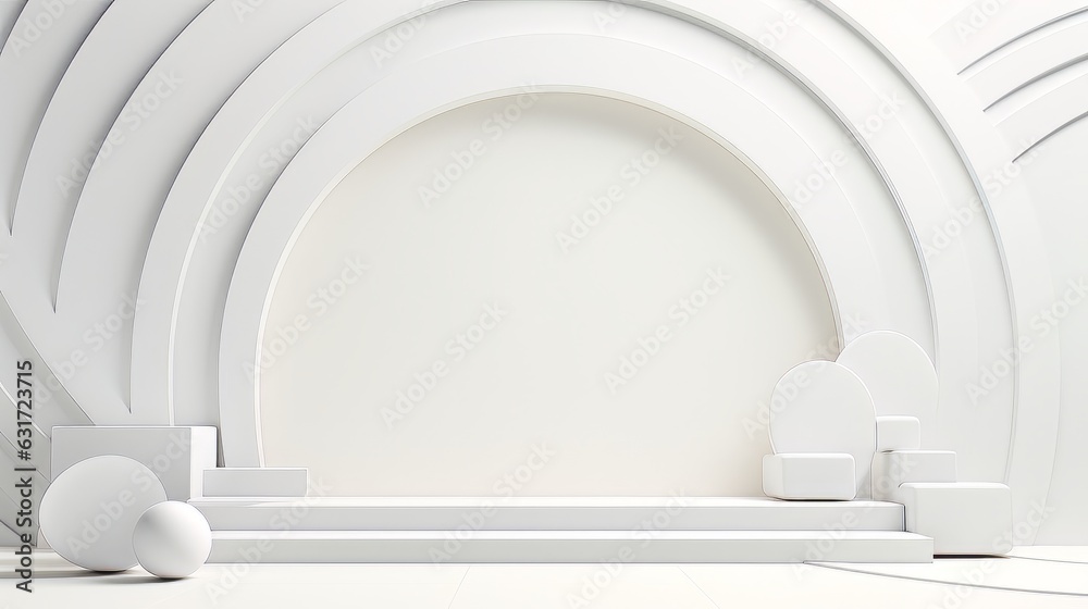 Abstract minimalistic monochrome scene with geometric shapes. White visualization AI