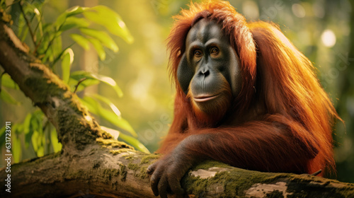 Portrait of Bornean Orangutan or Pongo pygmaeus photo