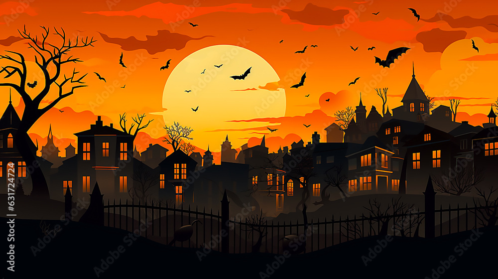 Orange and black Halloween haunted city