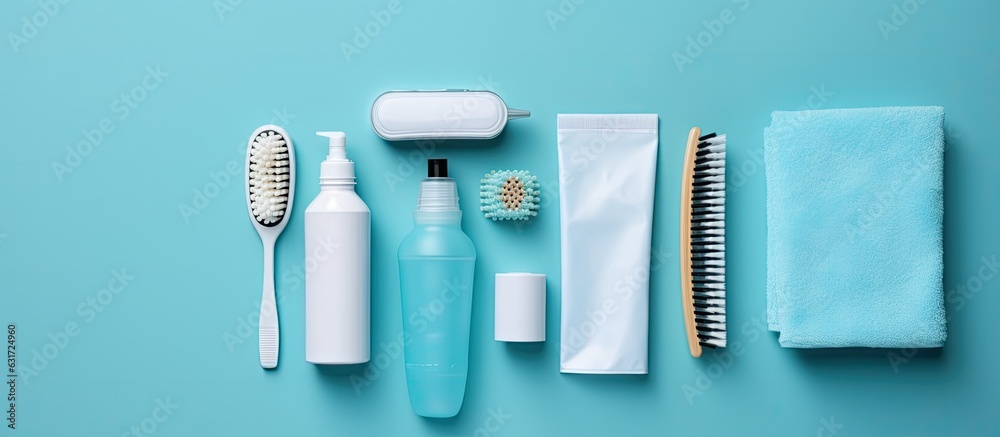 dental hygiene kit on a blue background with a toothbrush, electric ...