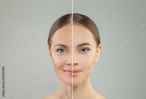 Old and young woman on white background