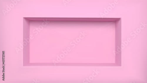 Pink niche wall shelf. 3d empty museum recess box interior to display product. Store showcase exposition frame mockup for advertising. Modern realistic pastel shop open rack in hole wide concept