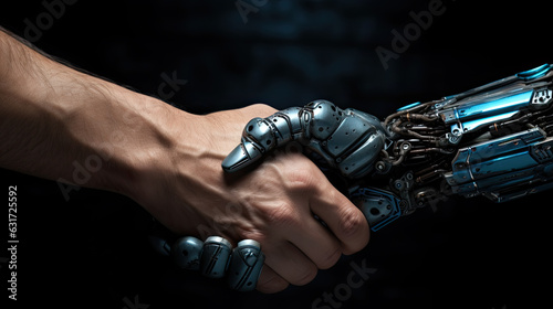 close-up handshake of human hand and robot hand